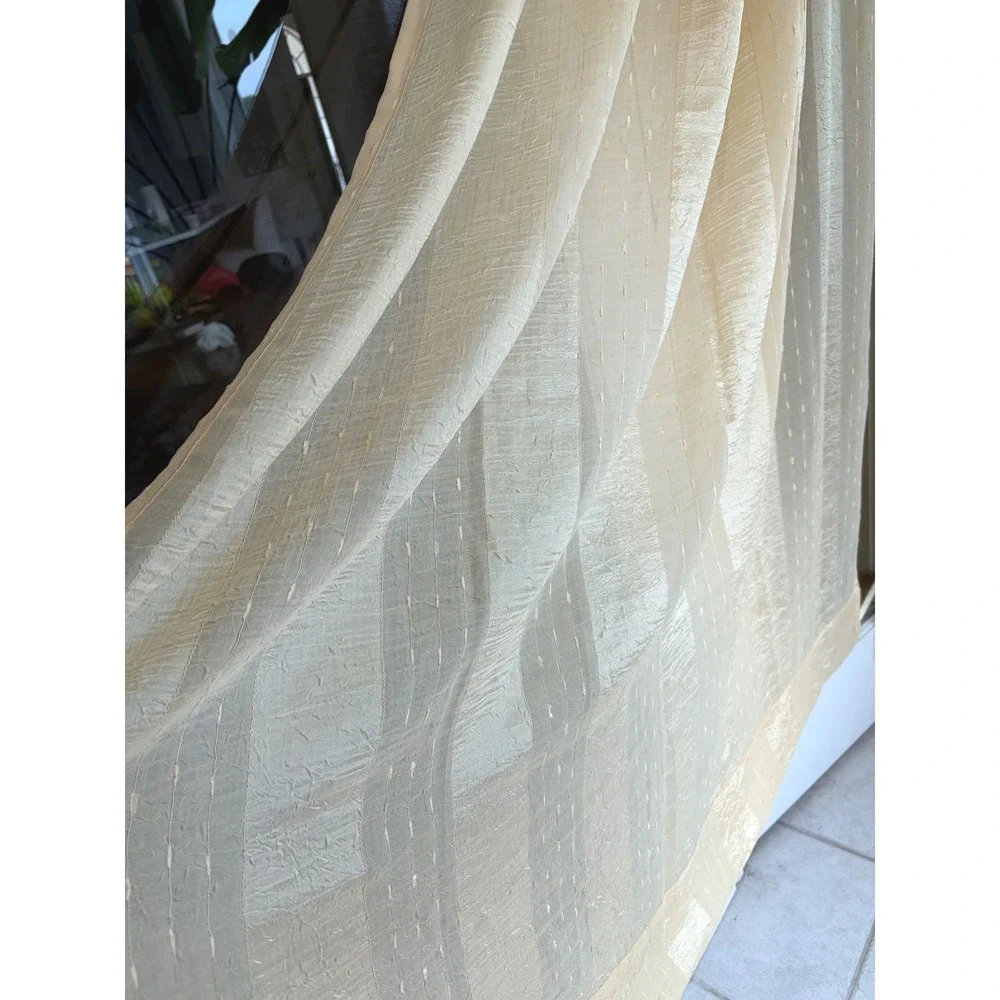 Vintage Gold Sheer Crinkle Curtain 50x85 Panels Textured Rope Loop Header Pair